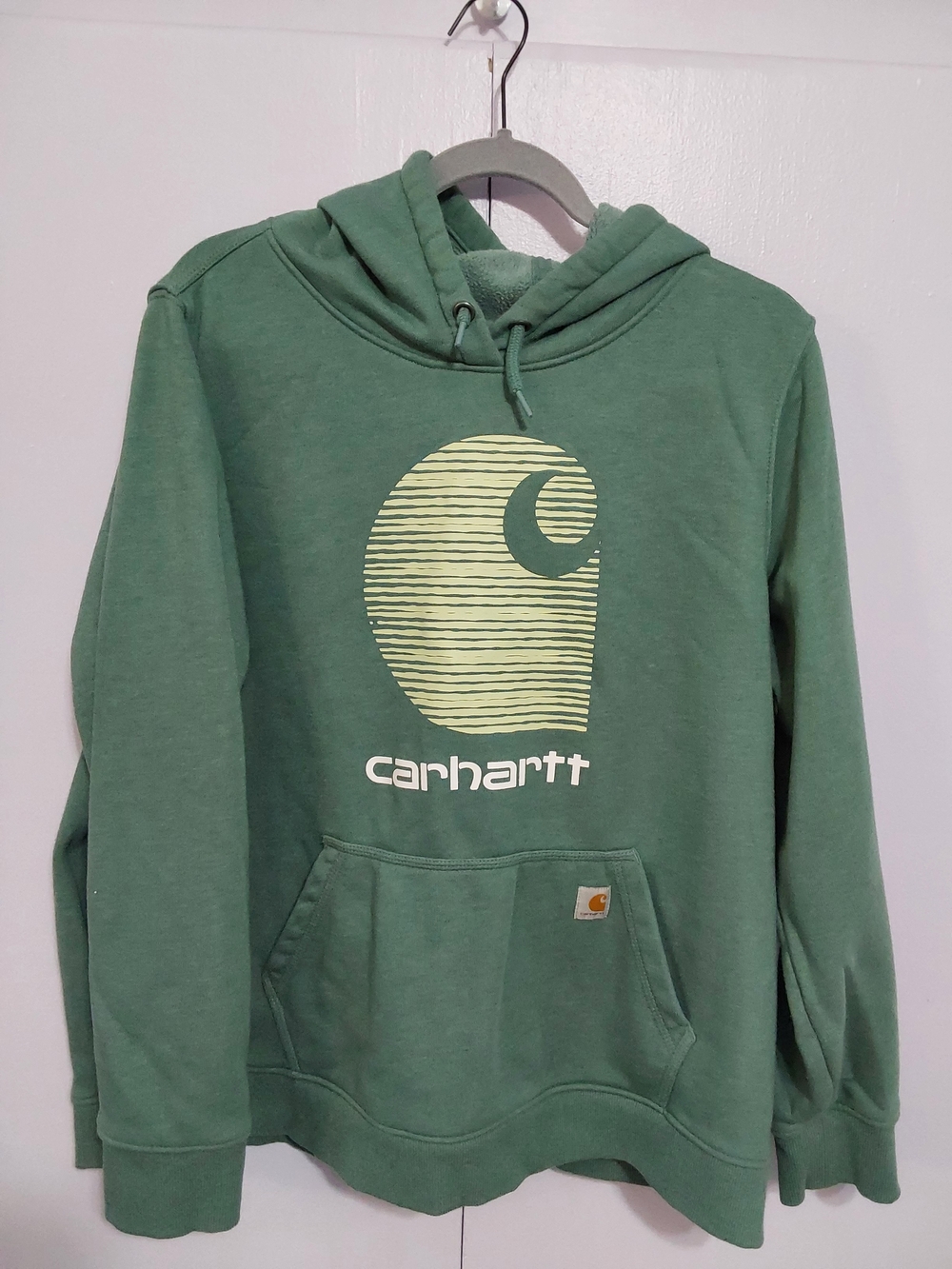 Carhartt Green Pullover Hoodie with Light Yellow Logo